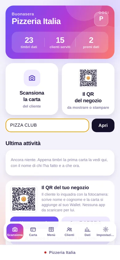 La schermata iniziale dell'app